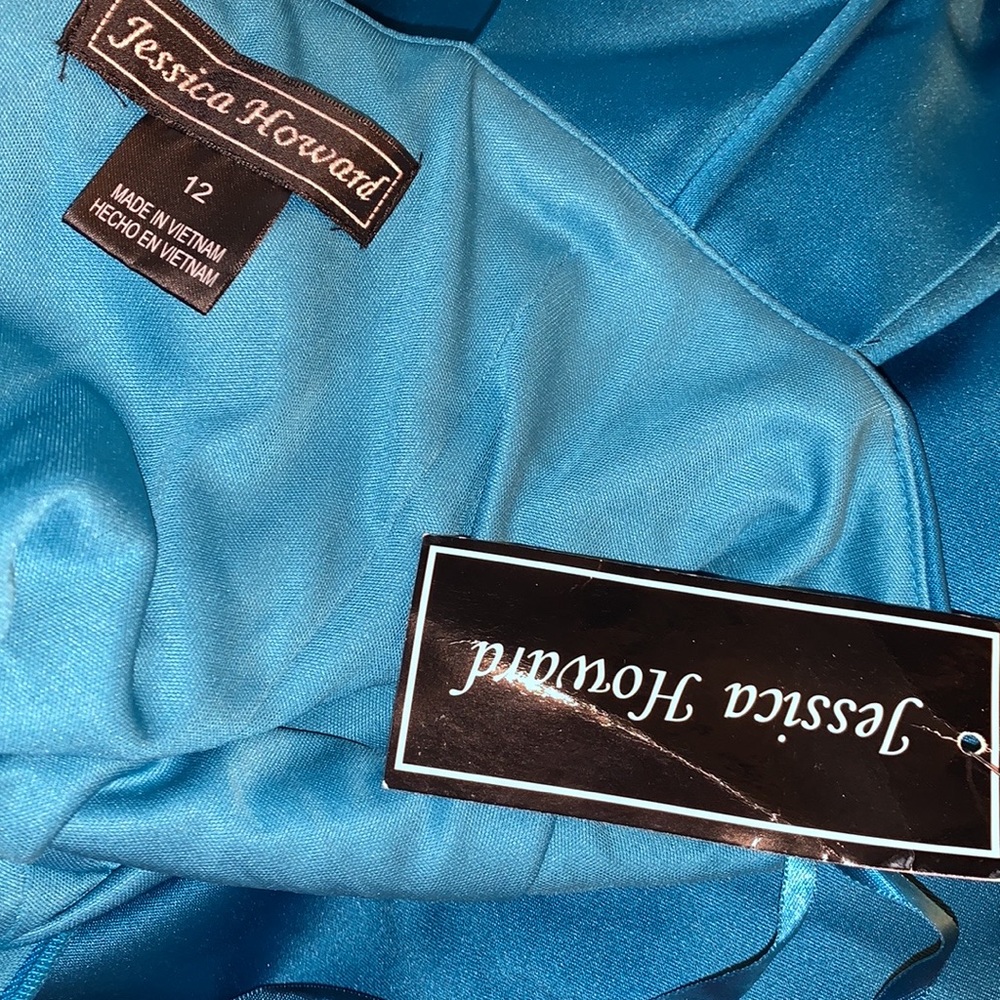 Jessica Howard Turquoise Blue Satin One Shoulder Cocktail Dress | Size 10 - Picture 8 of 8